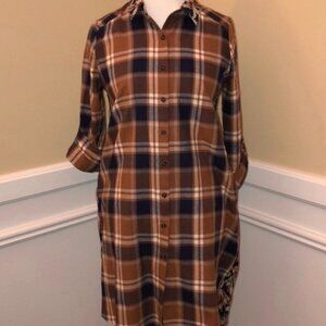 Oddy Brown Plaid Floral Patchwork Shirt Dress Sz S Pockets Soft Cozy Pockets